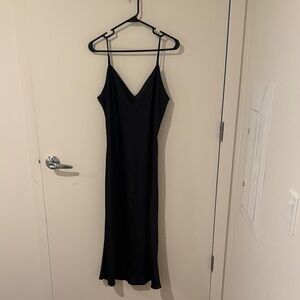 Aritzia Wilfred Black Slip Midi Dress - Classic V-Neck Spaghetti Strap